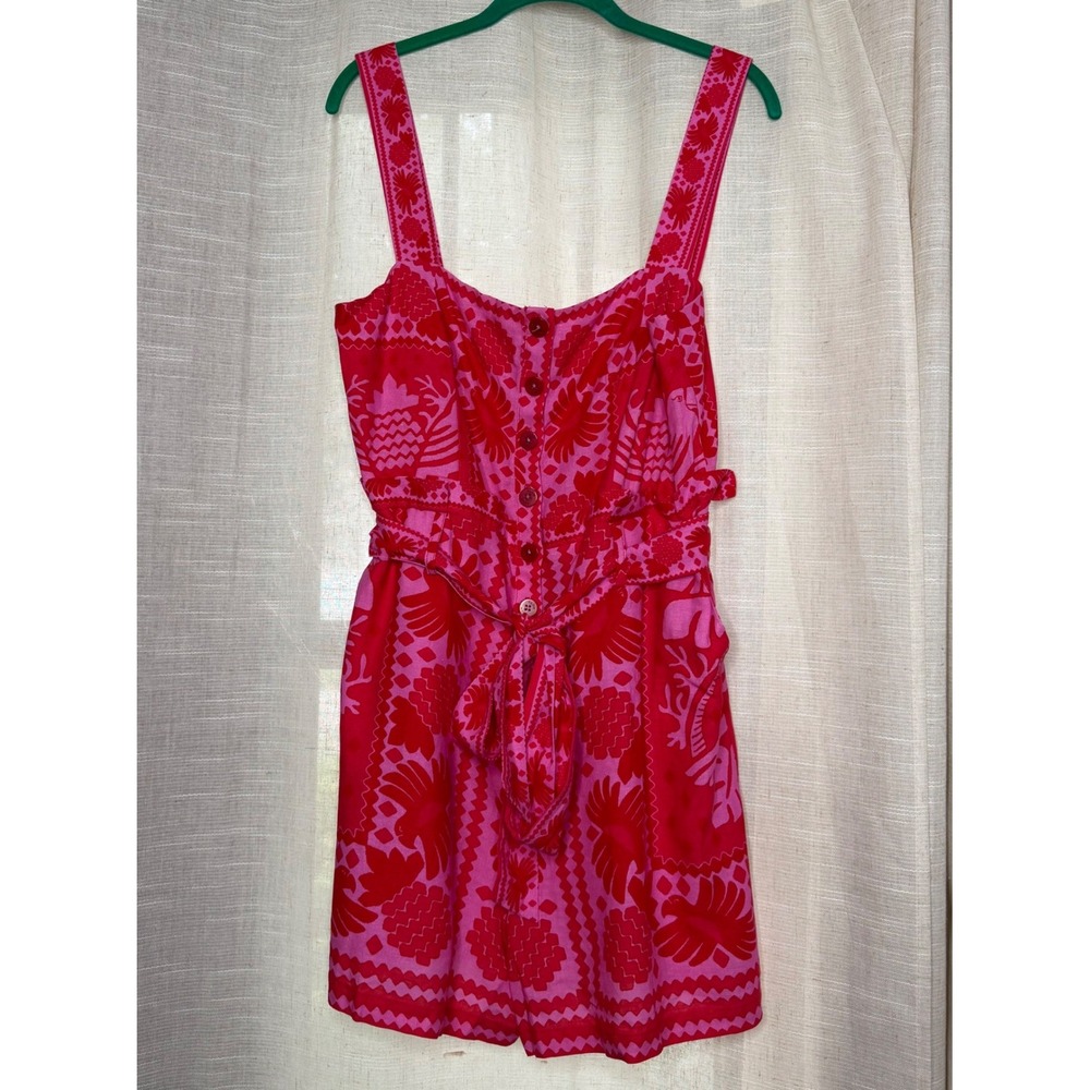 NWT Farm Rio Jungle Scarf Red Romper Tropical Linen Blend Women's Size Large L‎